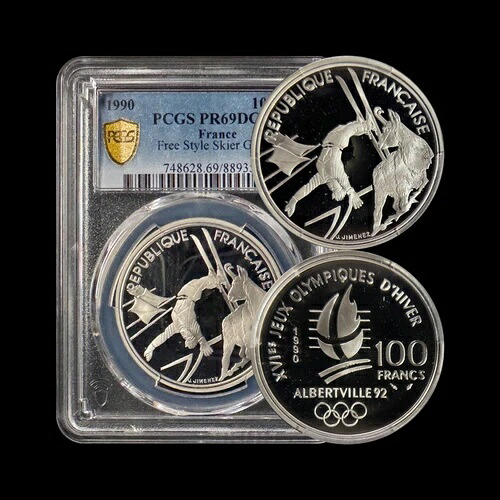 フランス。1990年、100フラン、銀貨 - PCGS PR69 - トップポップ??オリンピックフリースタイルスキー｜WORLD RESOURCE【KING店】