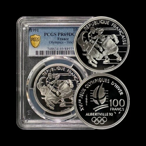 フランス。1991年、100フラン、銀貨 - PCGS PR69 - トップポップ??オリンピック、アイスホッケー｜WORLD RESOURCE【KING店】