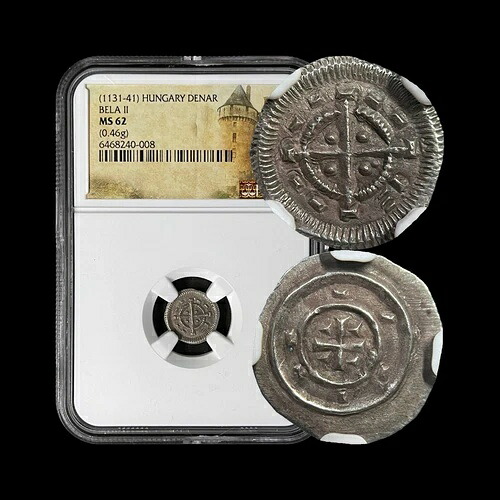 ハンガリー。 1131、デナール、シルバー - NGC MS62 - バク・ベーラ、盲目のベラ2世 008|WORLD RESOURCE【KING店】