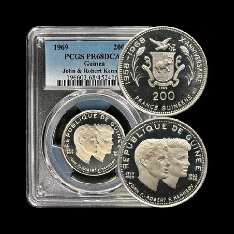 ギニア。1969年、200フラン、銀貨 - PCGS PR68 - ケネディ兄弟、RFK JFK 希少｜WORLD RESOURCE【KING店】