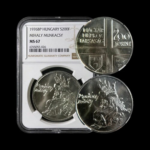 ハンガリー。 1976、200 フォリント、シルバー - NGC MS67 - トップ ポップ ?? ムンカシー、レア|WORLD RESOURCE【KING店】