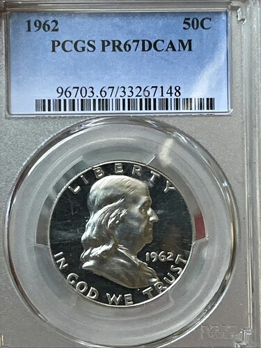 1962 年 プルーフ フランクリン ハーフ ドル - PCGS PR-67 DCAM、ディープ カメオ & 素晴らしい!|WORLD RESOURCE【KING店】