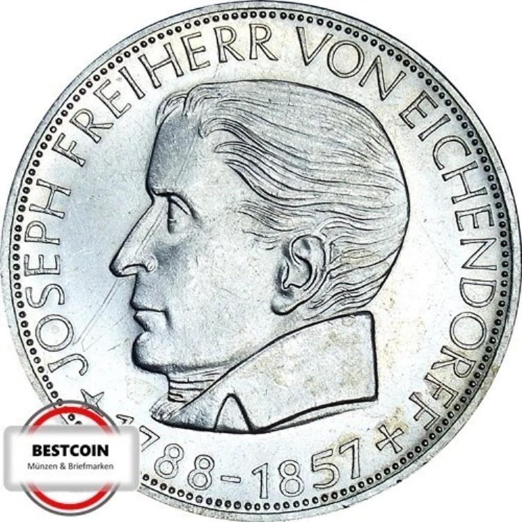 J391 5 DM 記念コイン Freiherr von Eichendorff from 1957 J in VZ-STG 1289734-