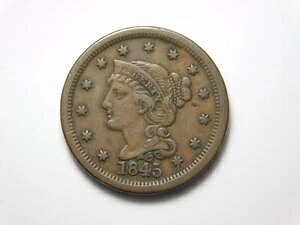 古いアメリカのコイン 1845年 編み込みヘア ラージセント｜WORLD RESOURCE【KING店】