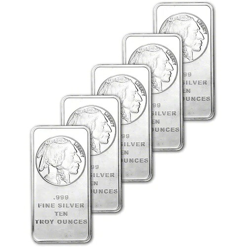 5枚セット 10オンス SilverTowne シルバーバー - バッファローデザイン - 999 ファイン