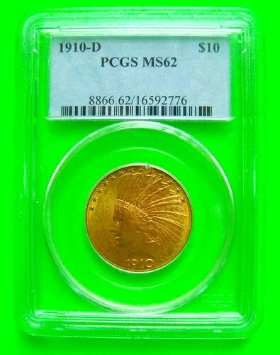 1910-D インディアン 10ドルゴールドイーグル PCGS MS62 ブリリアントジェム + 送料無料