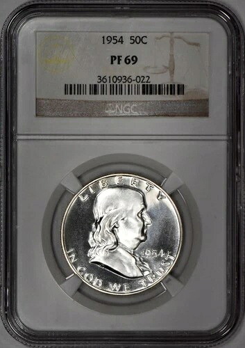 1954 年 プルーフ フランクリン ハーフ ドル 50 セント NGC PF 69 (PR69) クリーン コイン!
