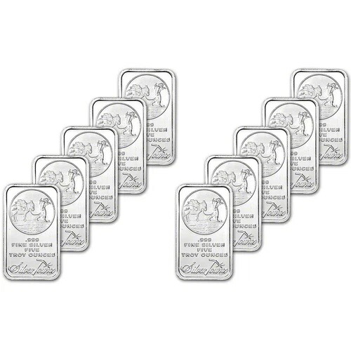 5オンス SilverTowne シルバーバー 10枚 - 商標 Prospector デザイン - 999 ファイン