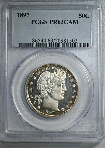 1897年 プルーフ バーバー ハーフダラー 50セント PCGS PR63 カメオ