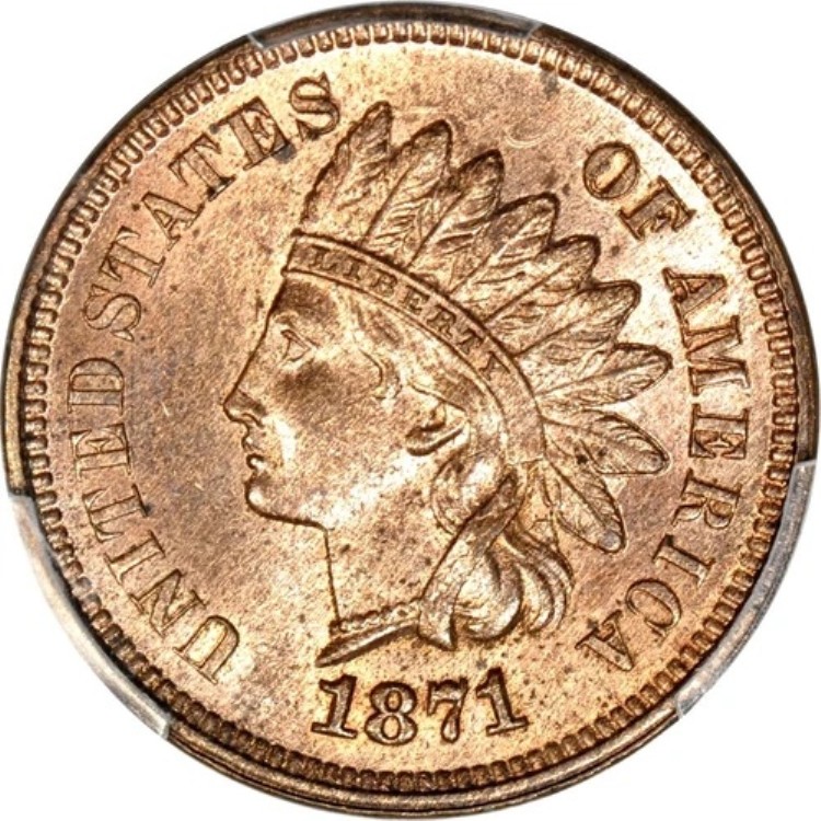 1871年 1セント インド セント PCGS MS63RB (写真シール)