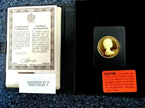 1979年 1/2オンス 100ドル カナダ金貨、チャイルドイヤー、RCM
