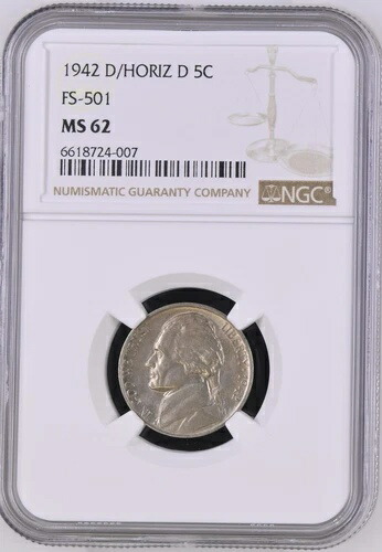 1942-D/D ニッケル ジェファーソン NGC MS-62 FS-501
