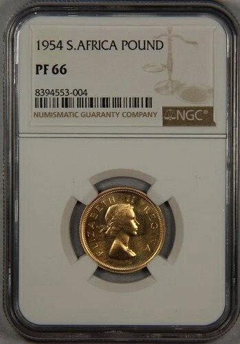 1954年南アフリカ金貨 1PNDポンド NGC PF66 プルーフ｜WORLD RESOURCE【KING店】 681,120円