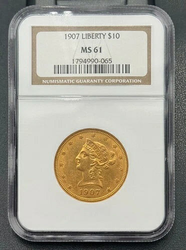 1907年 P $10 リバティヘッド ゴールドイーグル、タイプ2 PCGS MS 61、高品質コイン