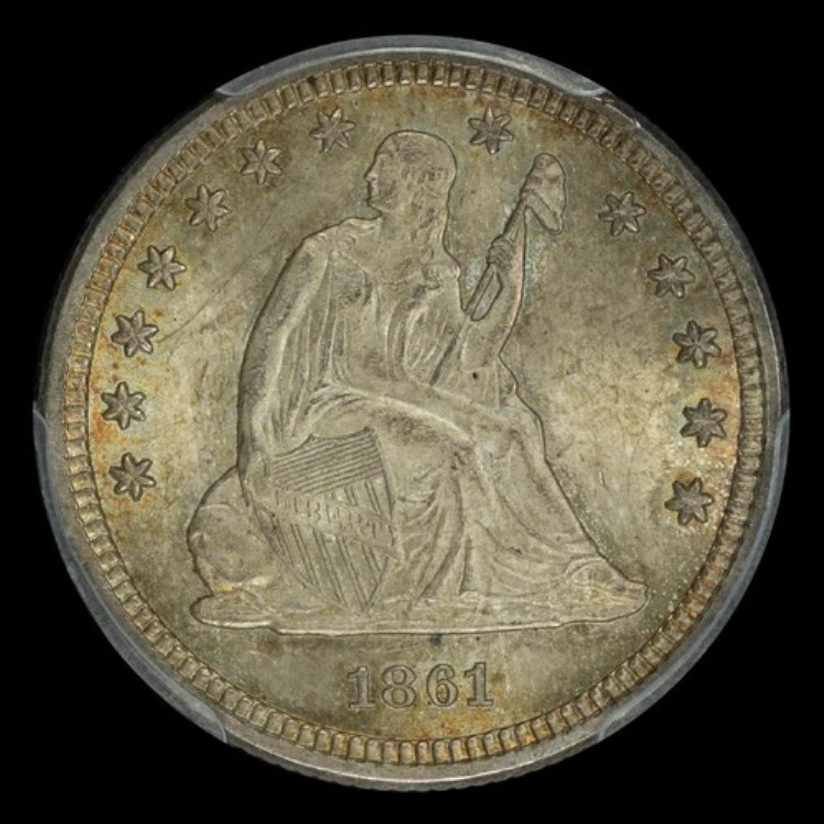 1861年 リバティ座像 25セント硬貨 PCGS MS64+ CAC