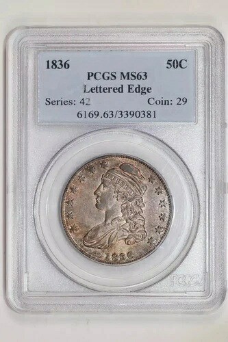 1836 年、文字入りエッジキャップ付き胸像 ハーフ ドル、PCGS MS63 オリジナル PQ!|WORLD RESOURCE【KING店】