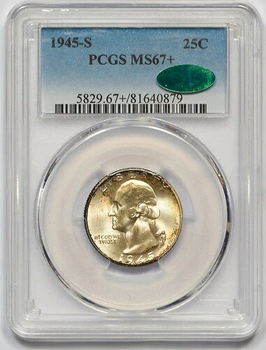 1945-S PCGS MS-67+ CAC ワシントン クォーター！素晴らしい逸品！完璧な状態！POP 12