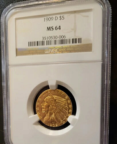 1909-D 5ドル金貨インディアンハーフイーグル MS-64、定価より850ドル引き