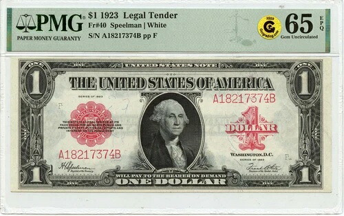 1923年 1ドル 法定通貨 小型レッド スカロップ型 Fr# 40 PMG Gem65 EPQ GCC ゴールド