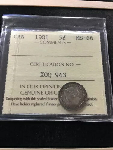 1901年 ICCS グレードカナダ、5セント、**MS-66** #XOQ 943