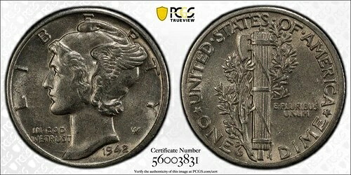 1942年 D マーキュリーダイム PCGS AU-55|WORLD RESOURCE【KING店】