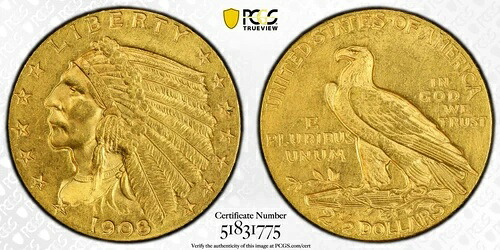 1908年 PCGS MS64 2.5ドル 金インディアンクォーターイーグル グレートアイアピール|WORLD RESOURCE【KING店】