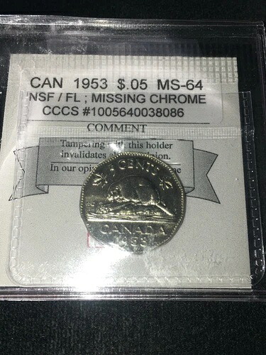 1953年 NSF/FL 欠落クロームコインマート MS-64 グレード、カナダ セント 5 / CCCS クロス