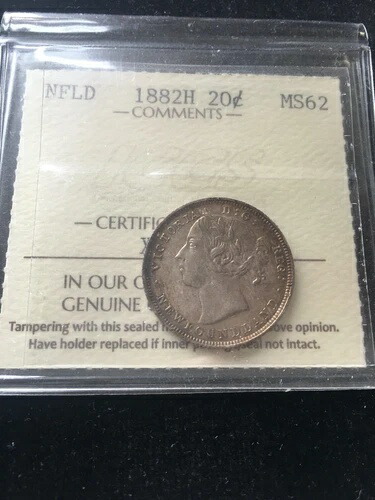1882H ICCS グレード ニューファンドランド 20 セント、**MS-62**