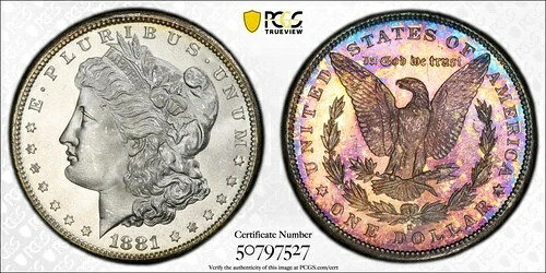 1881年 S プレ21 モルガン銀貨 PCGS MS-67|WORLD RESOURCE【KING店】