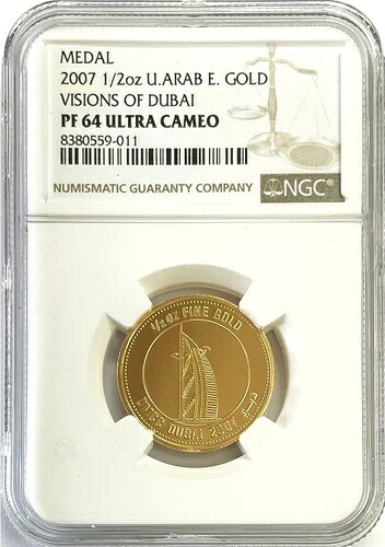2007年 ゴールド アラブ首長国連邦 1/2オンス ビジョンズ ドバイ ハリファ メダル NGC PF 64 UC｜WORLD RESOURCE【KING店】