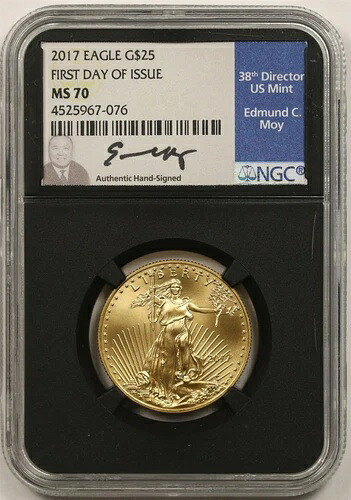 2017年 ゴールドイーグル 25ドル ハーフオンス NGC FDOI MS70 1/2オンス ゴールド ブラックコア モイサイン 693,440円