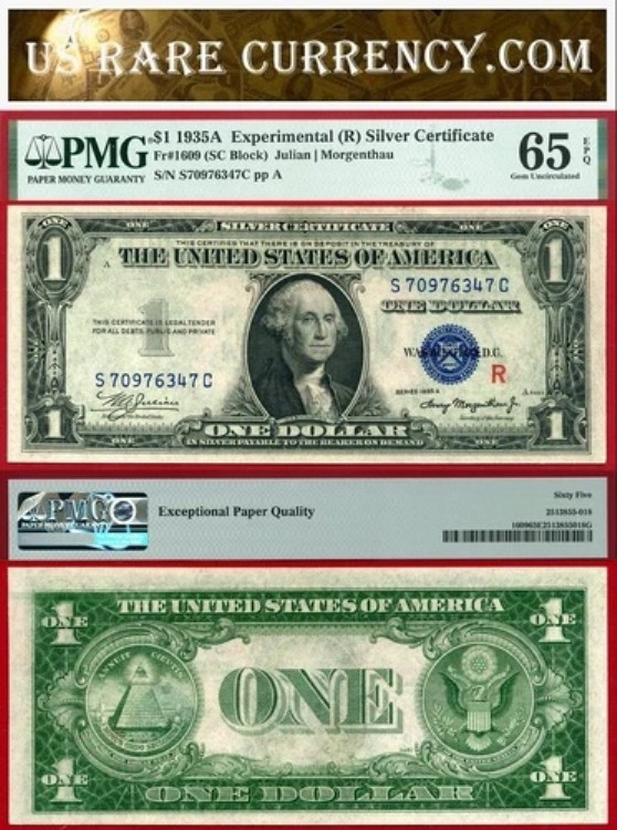 1935A $1 実験用 R & S ペア シルバー証明書 FR-1609 &10 PMG Gem 65EPQ｜WORLD RESOURCE【KING店】