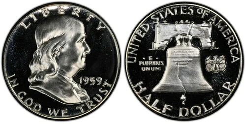 2850.00ドル相当 1959年 プルーフ フランクリン ハーフダラー 50セントコイン - PCGS PR-68 カメオ｜WORLD RESOURCE【KING店】