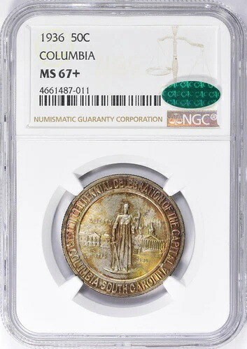 1936 年コロンビア記念ハーフ MS-67+ CAC/NGC 認定 - 素晴らしい色!｜WORLD RESOURCE【KING店】