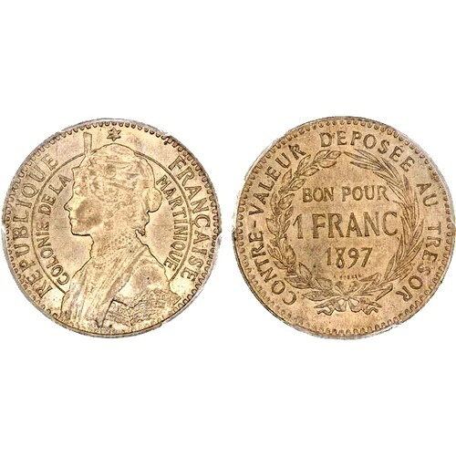 1897年 マルティニーク 1フラン、PCGS MS 64、KM-41｜WORLD RESOURCE【KING店】