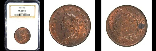 1818 1C NGC MS62BN-コロネットヘッド ラージセント|WORLD RESOURCE【KING店】