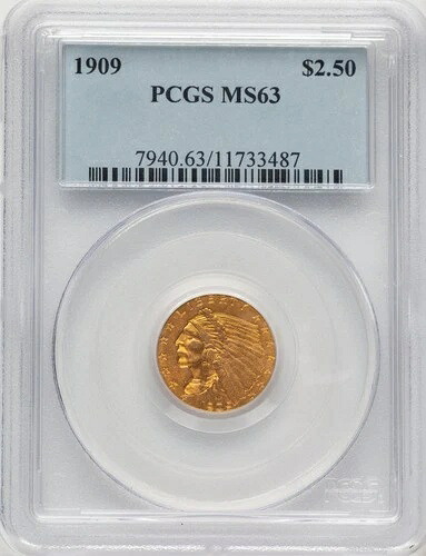 1909年 2.50ドル インディアンクォーターイーグル PCGS MS63 (777754010)