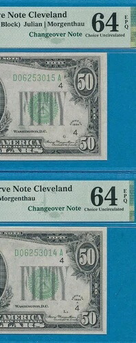 2-$50。1934-A + 1934 連続リバースチェンジオーバー クリーブランド FRN PMG 64EPQ｜WORLD RESOURCE【KING店】