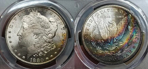1880 S モーガン シルバー ダラー $1 PCGS MS 66 レインボー トーニング!!｜WORLD RESOURCE【KING店】