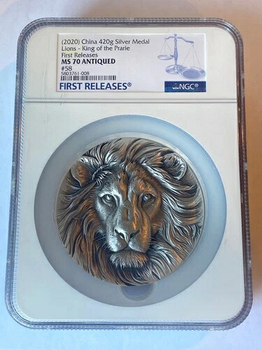 NGC MS 70 2020 中国 420g シルバーメダル ライオンズ キング・オブ・ザ・プレーリー ファーストリリース