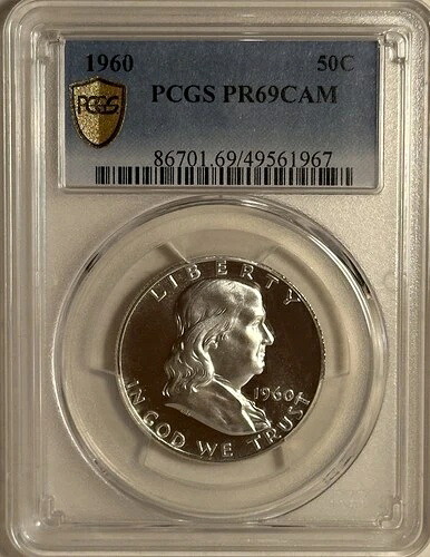 1960年 プルーフ フランクリン ハーフドル 50セント 金箔押し PCGS PR69CAM POP 9
