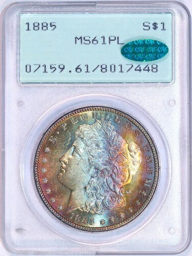 1885年 モルガン銀貨 | PCGS ラトラー MS61PL CAC | 表面はレインボートーン｜WORLD RESOURCE【KING店】