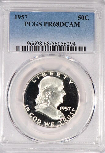 1957年 フランクリン ハーフダラー プルーフ PCGS PR68DCAM PF 68 ウルトラカメオ フロスティコイン 50セント｜WORLD RESOURCE【KING店】