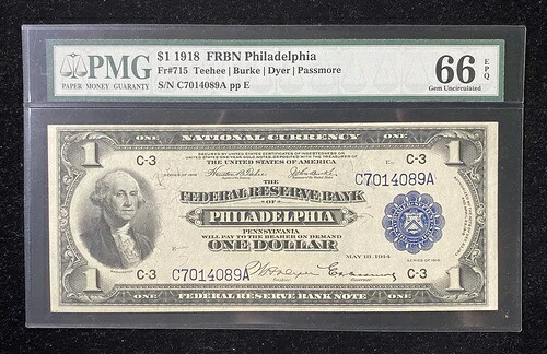 1918年 フィラデルフィア地区 1ドル FRBN Fr #715 PMG ジェム 未流通-66 EPQ｜WORLD RESOURCE【KING店】