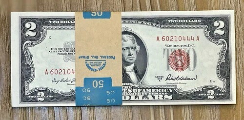 1953A $2 レッドシール 25 未使用 ($50) 連続シリアル番号 A60210444A から A60210420A｜WORLD RESOURCE【KING店】