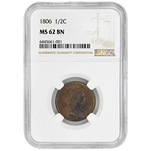 1806年 1/2セント ドレープバスト ハーフセント NGC MS62BN 希少コイン｜WORLD RESOURCE【KING店】