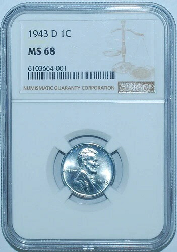 1943 D NGC MS68 リンカーン ウィート スチール セント