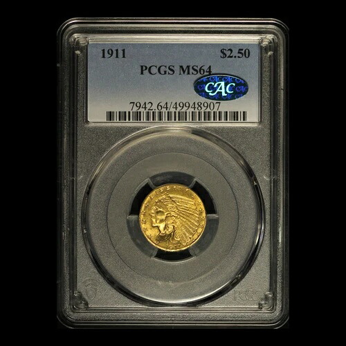 1911年 2.50ドル 金貨インディアンクォーターイーグル CACおよびPCGS MS 64 - 米国送料無料｜WORLD RESOURCE【KING店】