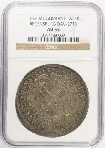 1694 MF ドイツ諸州 レーゲンスブルク ターラー ターラー NGC AU55 KM# 203 Dav. #5773