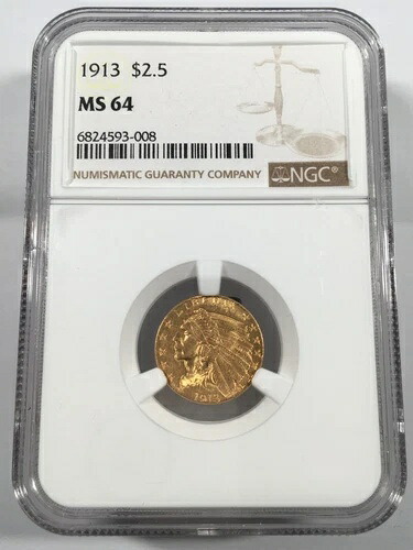 1913年 2 1/2ドル ゴールド インディアン クォーターイーグル NGC MS64 **03XEGA25**｜WORLD RESOURCE【KING店】